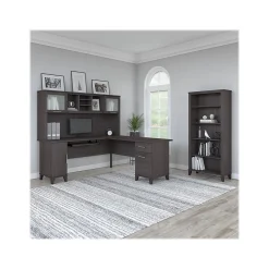 Bush Furniture Somerset 72"W L Shaped Desk with Hutch and 5 Shelf Bookcase, Storm Gray (SET011SG)