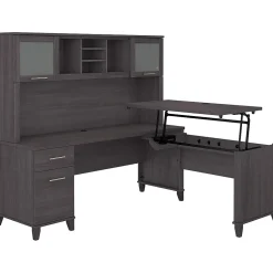 Bush Furniture Somerset 72"W 3 Position Sit to Stand L Shaped Desk with Hutch, Storm Gray (SET015SG)