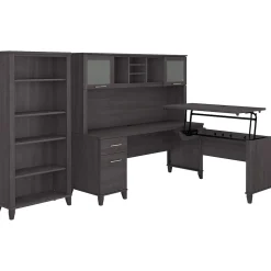 Bush Furniture Somerset 72"W 3 Position Sit to Stand L Shaped Desk with Hutch and Bookcase, Storm Gray (SET017SG)