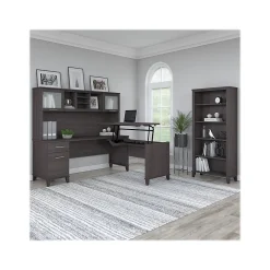 Bush Furniture Somerset 72"W 3 Position Sit to Stand L Shaped Desk with Hutch and Bookcase, Storm Gray (SET017SG)