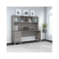 Bush Furniture Somerset 72"W Office Desk with Drawers and Hutch, Platinum Gray (SET018PG)