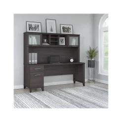 Bush Furniture Somerset 72"W Office Desk with Drawers and Hutch, Storm Gray (SET018SG)