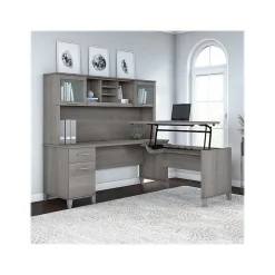 Bush Furniture Somerset 72"W 3 Position Sit to Stand L Shaped Desk with Hutch, Platinum Gray (SET015PG)