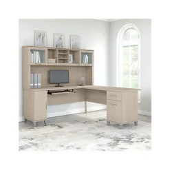 Bush Furniture Somerset 72"W L Shaped Desk with Hutch, Sand Oak (SET001SO)