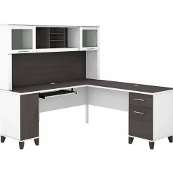Bush Furniture Somerset 72"W L Shaped Desk with Hutch, Storm Gray/White (SET001SGWH)