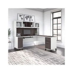 Bush Furniture Somerset 72"W L Shaped Desk with Hutch, Storm Gray/White (SET001SGWH)
