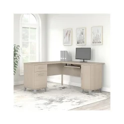 Bush Furniture Somerset 60"W L Shaped Desk with Storage, Sand Oak (WC81130K)