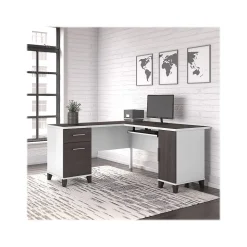 Bush Furniture Somerset 60"W L Shaped Desk with Storage, Storm Gray/White (WC81030K)