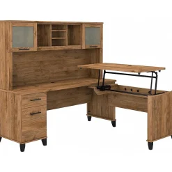 Bush Furniture Somerset 72"W 3 Position Sit to Stand L Shaped Desk with Hutch, Fresh Walnut (SET015FW)