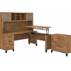 Bush Furniture Somerset 72"W 3 Position Sit to Stand L Shaped Desk with Hutch and File Cabinet, Fresh Walnut (SET016FW)