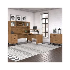 Bush Furniture Somerset 72"W 3 Position Sit to Stand L Shaped Desk with Hutch and File Cabinet, Fresh Walnut (SET016FW)
