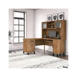 Bush Furniture Somerset 60"W L Shaped Desk with Hutch, Fresh Walnut (SET002FW)