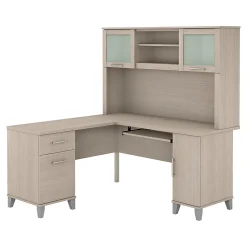 Bush Furniture Somerset 60"W L Shaped Desk with Hutch, Sand Oak (SET002SO)
