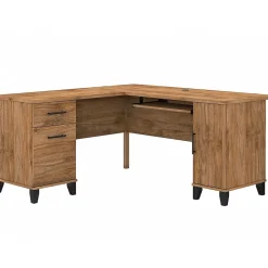 Bush Furniture Somerset 60"W L Shaped Desk with Storage, Fresh Walnut (WC81330K)