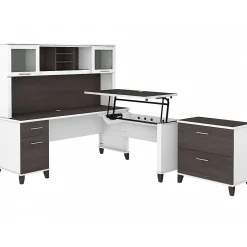 Bush Furniture Somerset 72"W 3 Position Sit to Stand L Shaped Desk with Hutch and File Cabinet, Storm Gray/White (SET016SGWH)