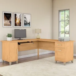 Bush Furniture Somerset 72"W L Shaped Desk with Storage, Maple Cross (WC81410K)