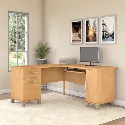 Bush Furniture Somerset 60"W L Shaped Desk with Storage, Maple Cross (WC81430K)