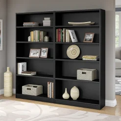 Bush Furniture Universal Tall 5 Shelf 72"H Bookcase, Classic Black, Set of 2 (UB003BL)