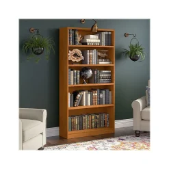 Bush Furniture Universal 72"H 5-Shelf Bookcase with Adjustable Shelves, Natural Cherry Laminated Wood (WL12467)