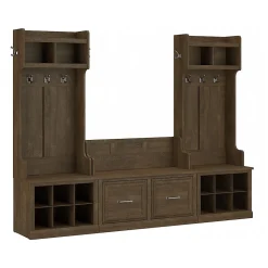 Bush Furniture Woodland Entryway Storage Set with Hall Trees and Shoe Bench with Doors, Ash Brown (WDL011ABR)