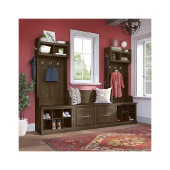 Bush Furniture Woodland Entryway Storage Set with Hall Trees and Shoe Bench with Doors, Ash Brown (WDL011ABR)