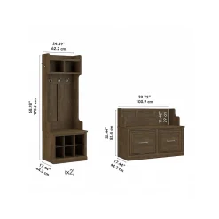 Bush Furniture Woodland Entryway Storage Set with Hall Trees and Shoe Bench with Doors, Ash Brown (WDL011ABR)