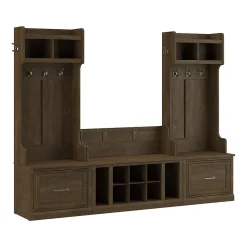 Bush Furniture Woodland Entryway Storage Set with Hall Trees and Shoe Bench with Drawers, Ash Brown (WDL012ABR)