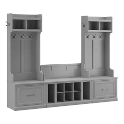 Bush Furniture Woodland Entryway Storage Set with Hall Trees and Shoe Bench with Drawers, Cape Cod Gray (WDL012CG)