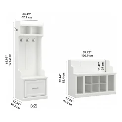 Bush Furniture Woodland Entryway Storage Set with Hall Trees and Shoe Bench with Drawers, White Ash (WDL012WAS)