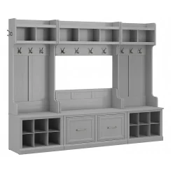 Bush Furniture Woodland Full Entryway Storage Set with Coat Rack and Shoe Bench with Doors, Cape Cod Gray (WDL013CG)