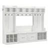 Bush Furniture Woodland Full Entryway Storage Set with Coat Rack and Shoe Bench with Doors, White Ash (WDL013WAS)