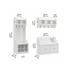 Bush Furniture Woodland Full Entryway Storage Set with Coat Rack and Shoe Bench with Doors, White Ash (WDL013WAS)