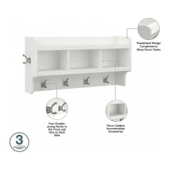 Bush Furniture Woodland Full Entryway Storage Set with Coat Rack and Shoe Bench with Drawers, White Ash (WDL014WAS)