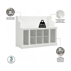 Bush Furniture Woodland Full Entryway Storage Set with Coat Rack and Shoe Bench with Drawers, White Ash (WDL014WAS)
