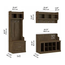 Bush Furniture Woodland Full Entryway Storage Set with Coat Rack and Shoe Bench with Drawers, Ash Brown (WDL014ABR)