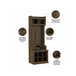 Bush Furniture Woodland Full Entryway Storage Set with Coat Rack and Shoe Bench with Doors, Ash Brown (WDL013ABR)