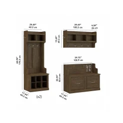 Bush Furniture Woodland Full Entryway Storage Set with Coat Rack and Shoe Bench with Doors, Ash Brown (WDL013ABR)