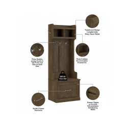 Bush Furniture Woodland 24W Hall Tree and Small Shoe Bench with Drawer, Ash Brown (WDL007ABR)