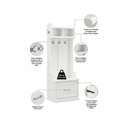 Bush Furniture Woodland 24W Hall Tree and Small Shoe Bench with Drawer, White Ash (WDL007WAS)