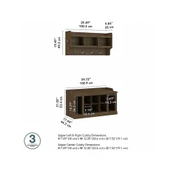 Bush Furniture Woodland 40W Shoe Storage Bench with Shelves and Wall Mounted Coat Rack, Ash Brown (WDL004ABR)