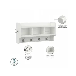 Bush Furniture Woodland 40W Shoe Storage Bench with Doors and Wall Mounted Coat Rack, White Ash (WDL003WAS)