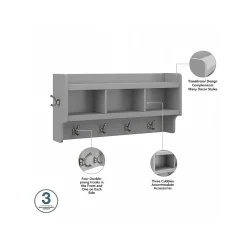 Bush Furniture Woodland 40W Shoe Storage Bench with Shelves and Wall Mounted Coat Rack, Cape Cod Gray (WDL004CG)