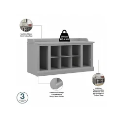 Bush Furniture Woodland 40W Shoe Storage Bench with Shelves and Wall Mounted Coat Rack, Cape Cod Gray (WDL004CG)
