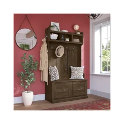 Bush Furniture Woodland 40W Hall Tree and Shoe Storage Bench with Doors, Ash Brown (WDL001ABR)