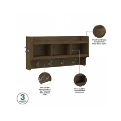 Bush Furniture Woodland 40W Shoe Storage Bench with Doors and Wall Mounted Coat Rack, Ash Brown (WDL003ABR)