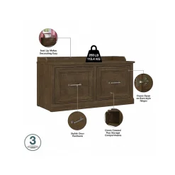 Bush Furniture Woodland 40W Shoe Storage Bench with Doors and Wall Mounted Coat Rack, Ash Brown (WDL003ABR)