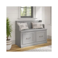 Bush Furniture Woodland 40W Entryway Bench with Doors, Cape Cod Gray (WDL005CG)