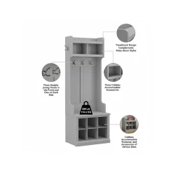 Bush Furniture Woodland 24W Hall Tree and Small Shoe Bench with Shelves, Cape Cod Gray (WDL008CG)