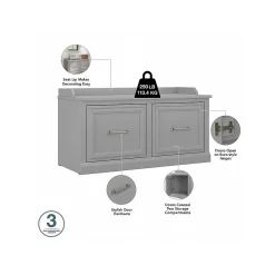 Bush Furniture Woodland 40W Shoe Storage Bench with Doors and Wall Mounted Coat Rack, Cape Cod Gray (WDL003CG)