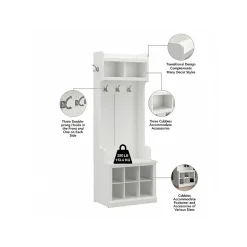 Bush Furniture Woodland 24W Hall Tree and Small Shoe Bench with Shelves, White Ash (WDL008WAS)